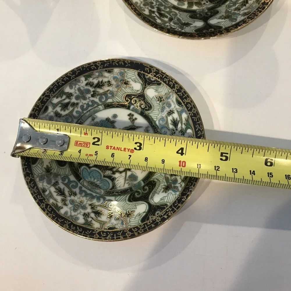 Lot of 2 Vintage‎ Porcelain Japanese Green and Gold Peacock Demitasse Tea Cups